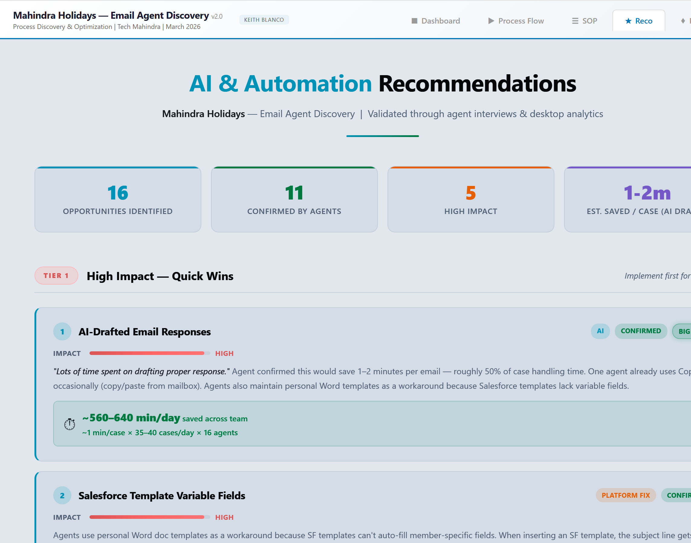 AI & Automation Recommendations Dashboard