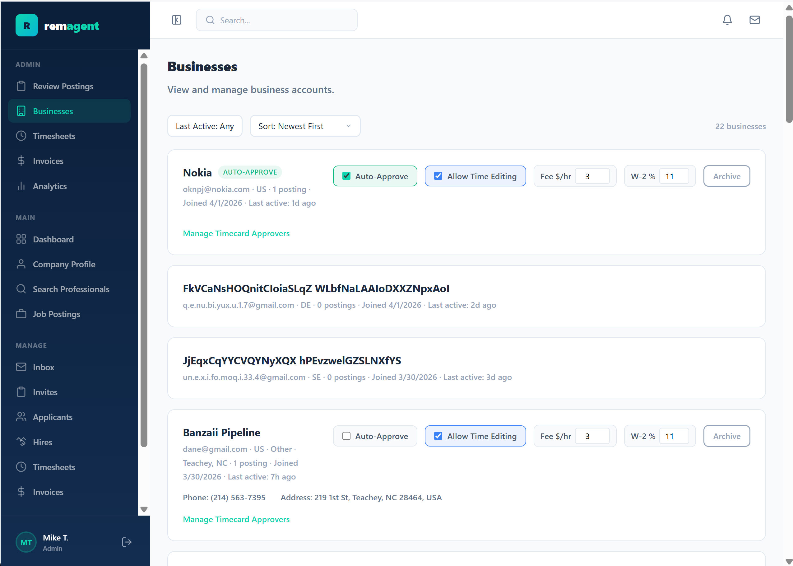 Remagent Admin Dashboard
